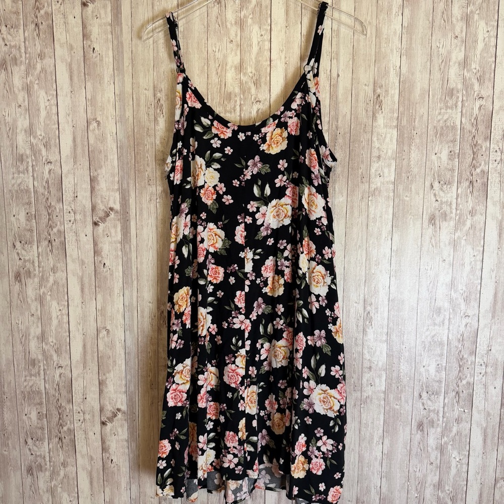 Torrid Black Floral Challis Trapeze Dress Pockets - Picture 7 of 8